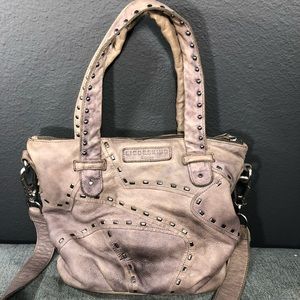 Liebeskind gray leather satchel purse silver